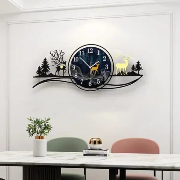 Forest Figure Deer 3d Wood Wall Clock Blue Jungle With Light Fancy Clocks For Bedroom And Drawing Room(with Light) - Image 2