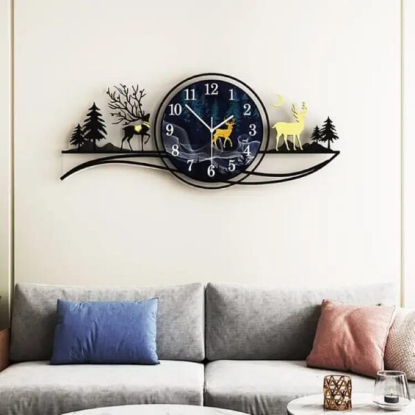 Forest Figure Deer 3d Wood Wall Clock Blue Jungle With Light Fancy Clocks For Bedroom And Drawing Room(with Light) - Image 3