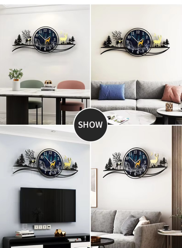 Forest Figure Deer 3d Wood Wall Clock Blue Jungle With Light Fancy Clocks For Bedroom And Drawing Room(with Light) - Image 4