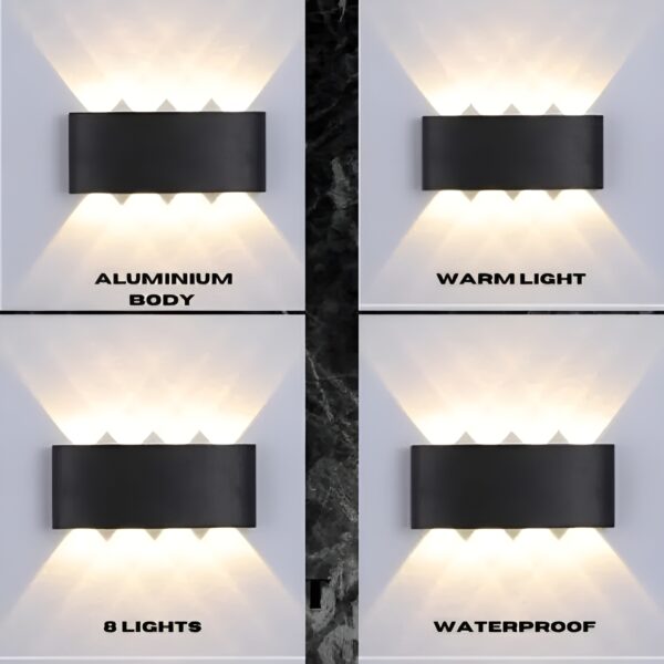 8 Way 8 Side Outdoor Waterproof Wall Light, Fancy Led Light For Wall, Aluminium Ip65 Waterproof Outdoor Wall Lamps 8 Watts - Image 3