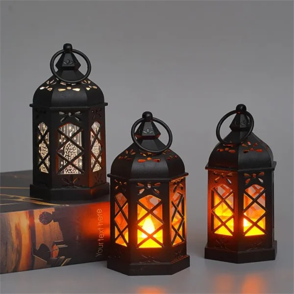Antique Black Candle Lamp Atmosphere Decoration Creative Gift Hexagonal Wind Lamp Candle Lamp Led Wind Lamp Portable Small Horse Lamp - Image 2