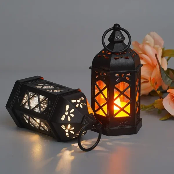 Antique Black Candle Lamp Atmosphere Decoration Creative Gift Hexagonal Wind Lamp Candle Lamp Led Wind Lamp Portable Small Horse Lamp - Image 3