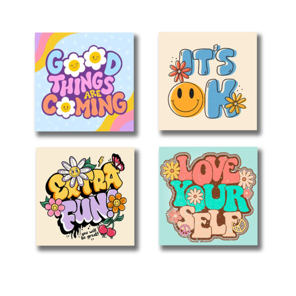 Pack Of 4 Colourful Motivational Words Pictures Wooden Frames 8 By 8 Inches Size For Kids And Girls Room Wall Art Decoration Sticky Phototiles - Image 3