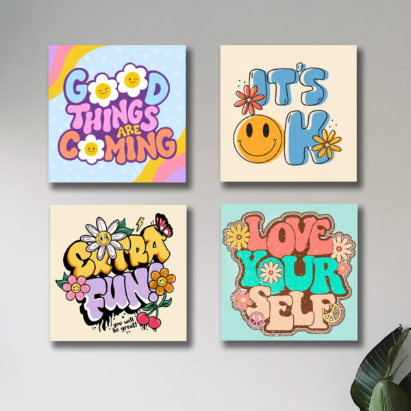 Pack Of 4 Colourful Motivational Words Pictures Wooden Frames 8 By 8 Inches Size For Kids And Girls Room Wall Art Decoration Sticky Phototiles - Image 4
