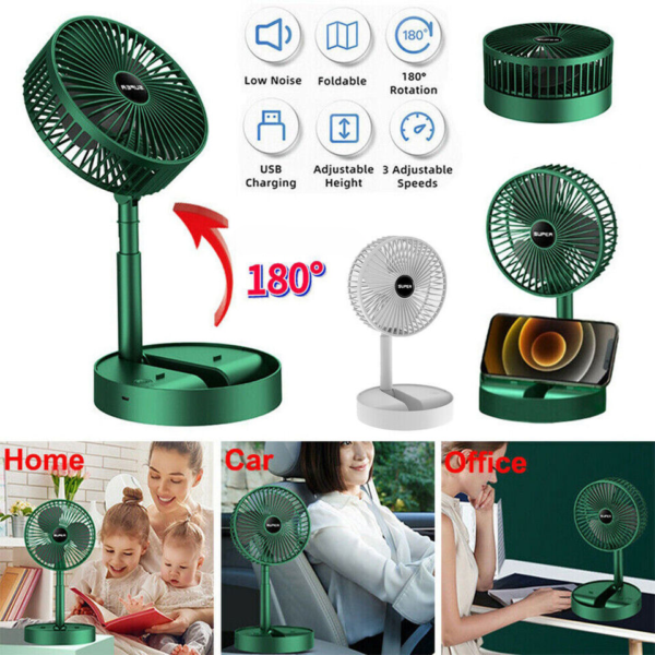 Rechargeable – Portable Telescopic Folding Fan | Usb Foldable | Table Desk Fan | Telescopic Design Floor | 3 Speeds Adjustable Height Fan (random Color) - Image 6