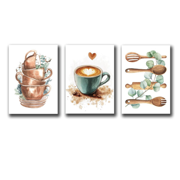 Set Of 3 Wall Art Sticky Wooden Canvas Frames For Dining Room And Kitchen Decor / Sticky Photo Tiles - Image 3