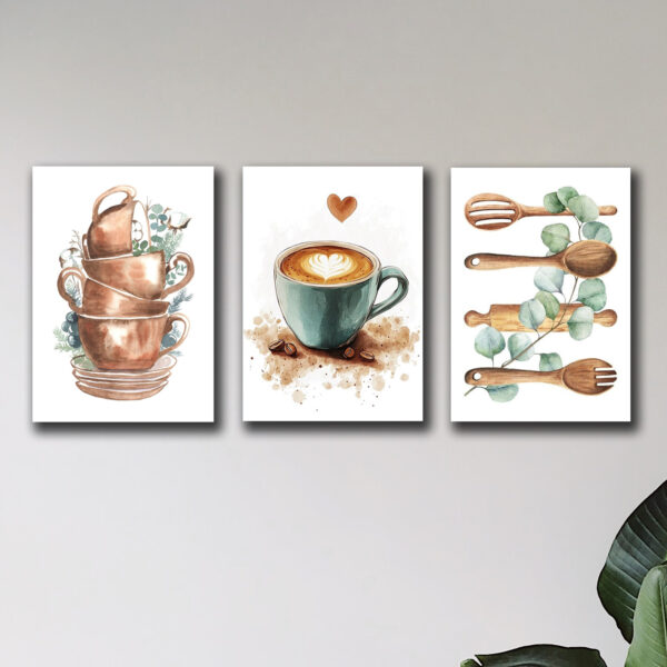 Set Of 3 Wall Art Sticky Wooden Canvas Frames For Dining Room And Kitchen Decor / Sticky Photo Tiles - Image 4