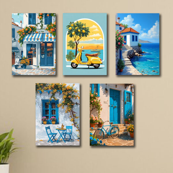 Set Of 5 Italian Vintage Homes Art Themed Wall Art Wooden Sticky Phototile Frames For Wall Home And Girls Room Decoration - Image 3