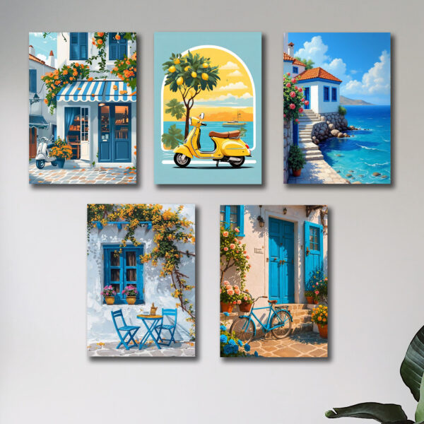 Set Of 5 Italian Vintage Homes Art Themed Wall Art Wooden Sticky Phototile Frames For Wall Home And Girls Room Decoration