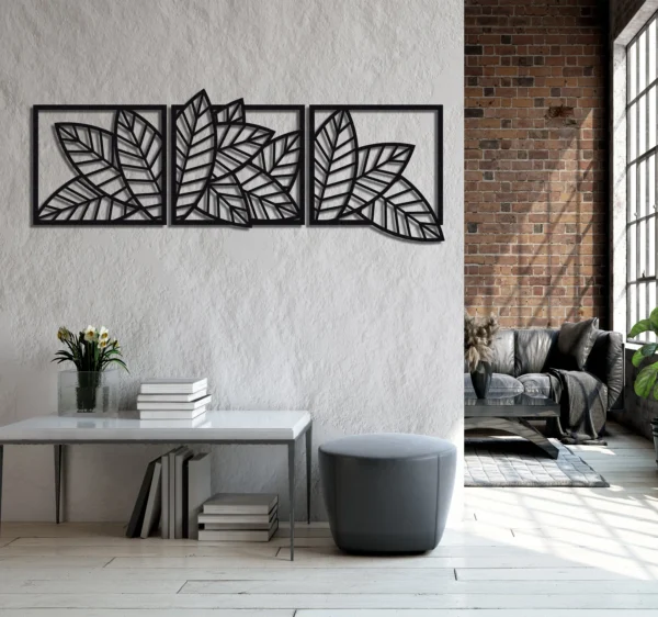3d Wooden 3 Piece Long Leaf Panels | Wall Hanging Wooden Art | Wall Art I Wall Art For Room Decoration - Image 3