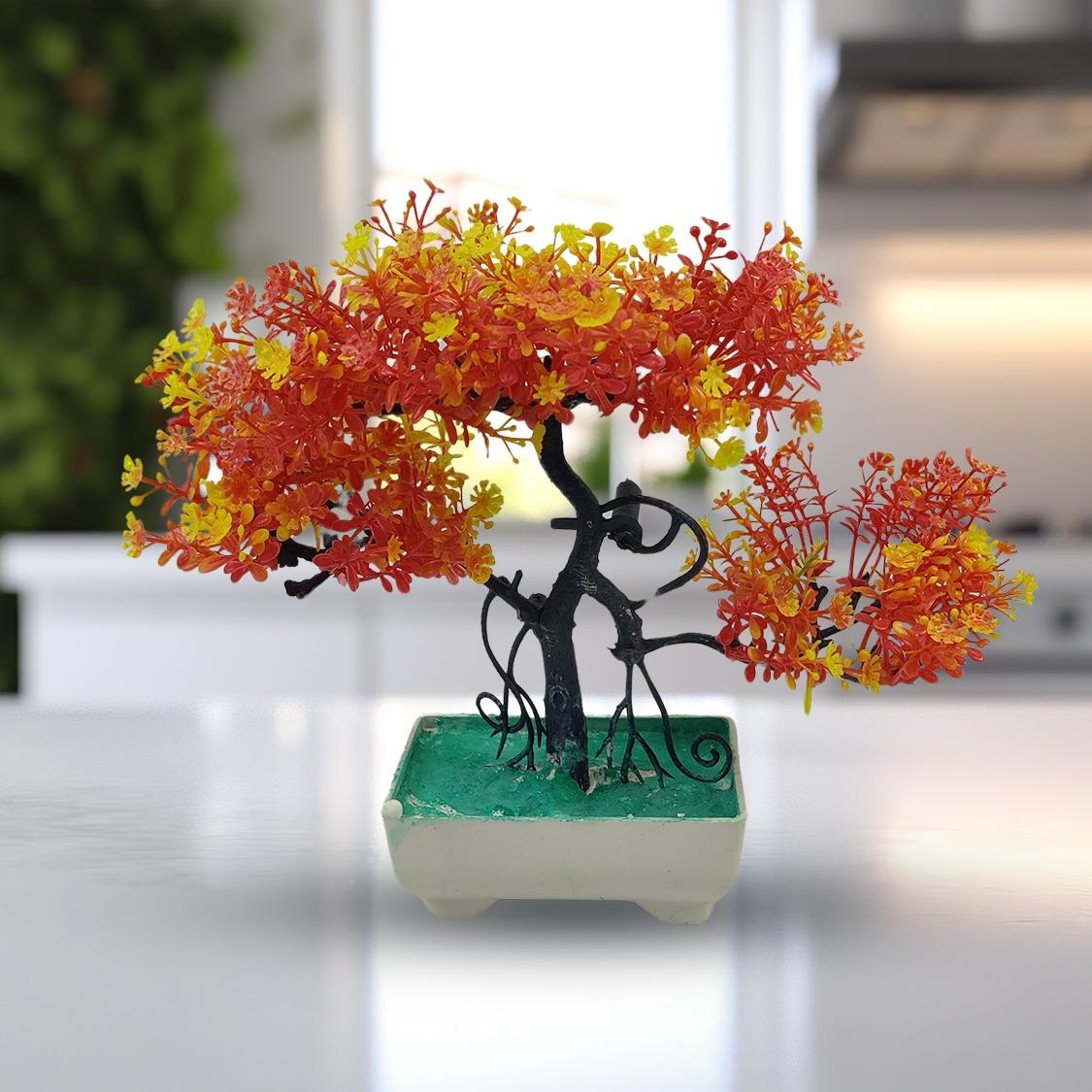 Orange Artificial Bonsai Tree ( 1 Piece )– Bonsai Tree Room Decor For Home, Office & Bedroom | Best Artificial Pot - Image 3